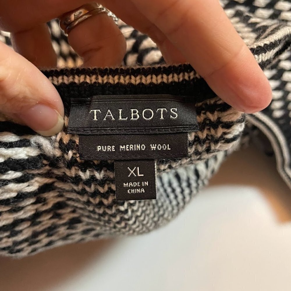 Talbots 100% Wool Sweater Cardigan Diamond Open Front Winter Layer Oversized XL - Picture 6 of 7